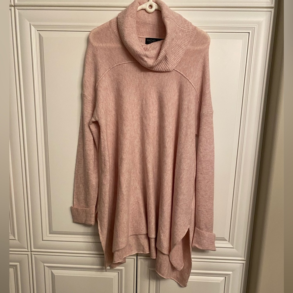 RACHEL ZOE Size Large Soft Pink Cowl Neck Long Sleeve Sweater Dress Vents